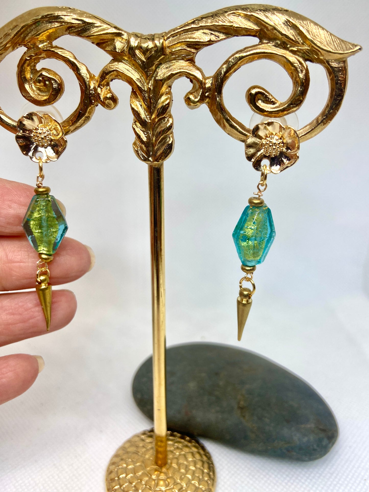 Verdonna Green and Brass Earrings
